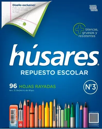 REPUESTO NO3 HUSARES X96 HOJAS RAYADADO HUSARES