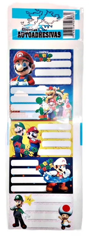 ETIQUETAS PAQUETE X 4 TIRAS MARIO BROS DE MIL COLORES